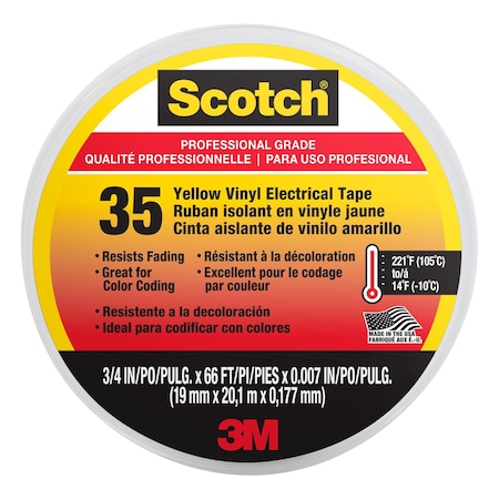 Scotch 3/4 in. W X 66 in. L Yellow Vinyl Electrical Tape 10844-DL-5